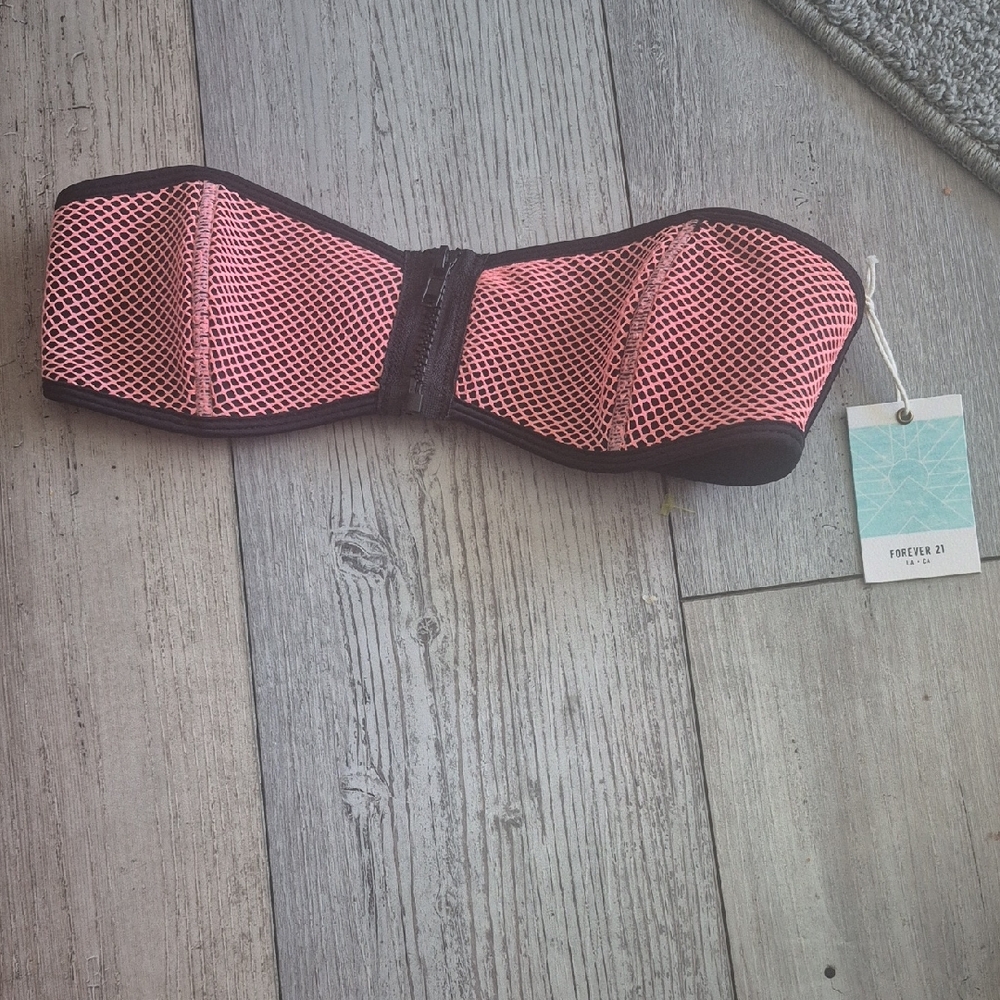 Strapless Mesh Bandeau Bra Swim Where Pink and Black New